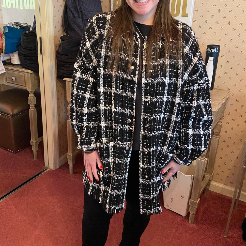 Zara Shacket (black and white tweed)